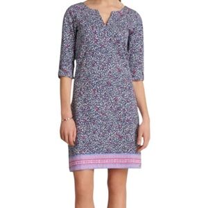 Hatley Diamond Polka Dots Floral Cotton V Neck 3/4 Sleeve Mid Thigh Dress Medium